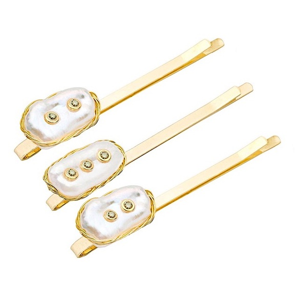 Amber Sceats Accessories - AMBER SCEATS | 24k Gold Plated Hair Clip Set w. Cultured Freshwater pearls | NWT